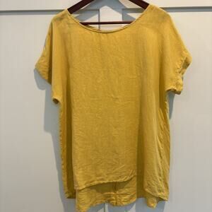 Terzo Millenio Tunic Small‎ Yellow Linen Boho Lagenlook Top Italy Button Back